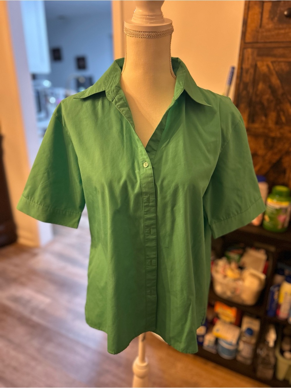 Vintage Preview International Green Short-Sleeve Button-Up Blouse